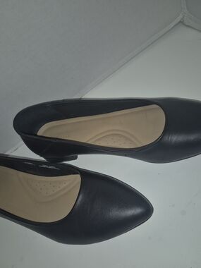 Nisolo Black Pointed Toe Low Block Heel Pumps